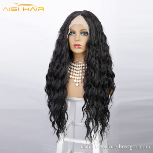 Aisi Hair high quality cheap vendor curly heat resistant synthetic full wigs synthetic wigs swiss lace wig front for women